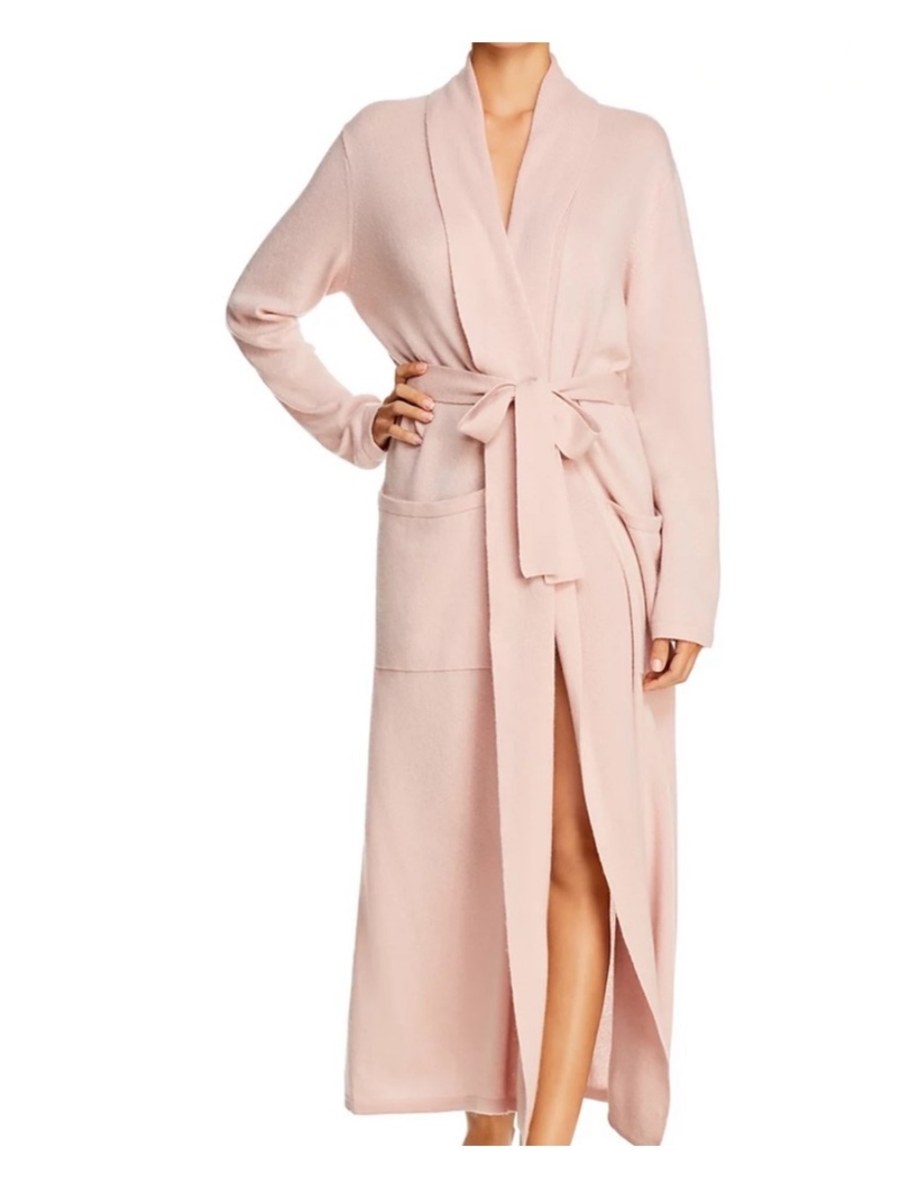 Arlotta Pale Pink Cashmere-Blend Long Robe with Tie Belt
